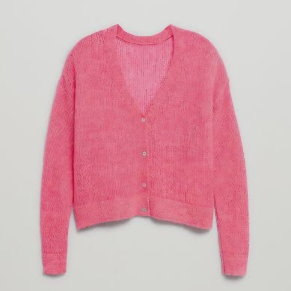 Mango Sz XS Boxy Wool Laine Blend Oversized Pink Open Cropped Cardigan  Sweater